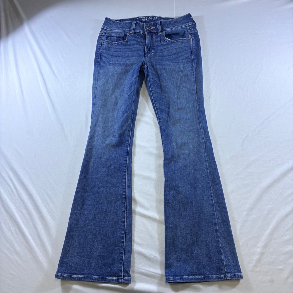 American Eagle Kick Boot Jeans Womens 4 Short Blue Super Stretch Low Rise Y2K